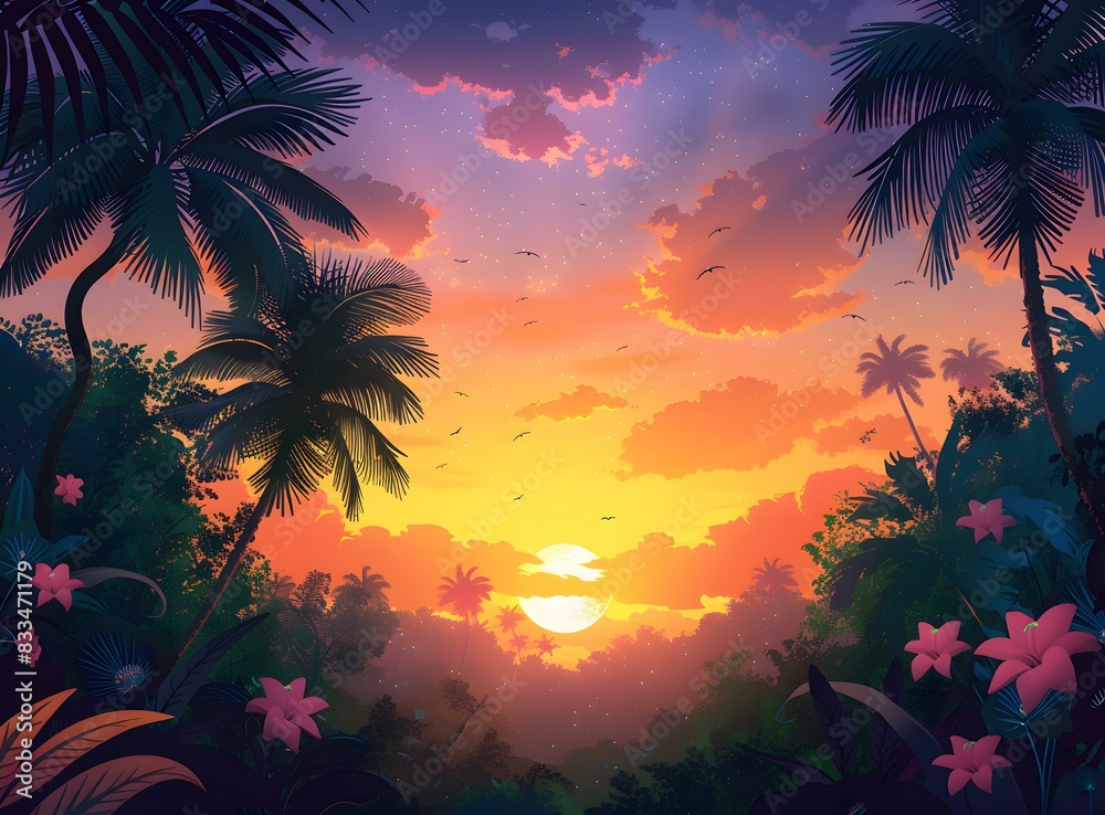 Obraz premium Tropical rainforest sunset