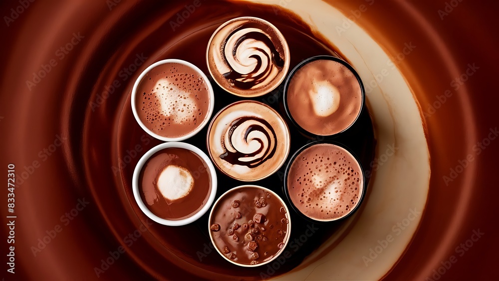 Chocolate drinks isolated on color tone background Chocolate drinks isolated on color tone background
