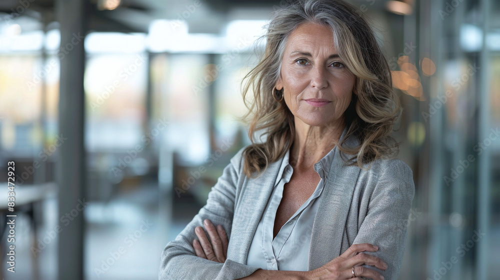 Portrait Of Mature Business Woman With Arms Crossed Looking At Camera, Confident Professional Pose For Corporate Headshots Or Leadership Profiles