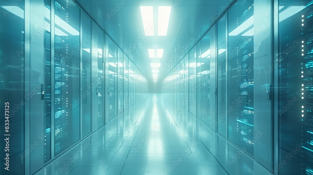 Long shot of a cutting-edge data processing center