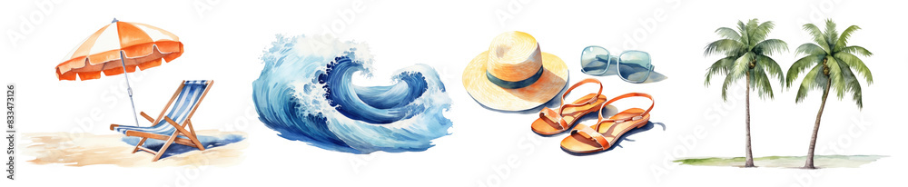 watercolor of summer illustration set watercolor of summer illustration set