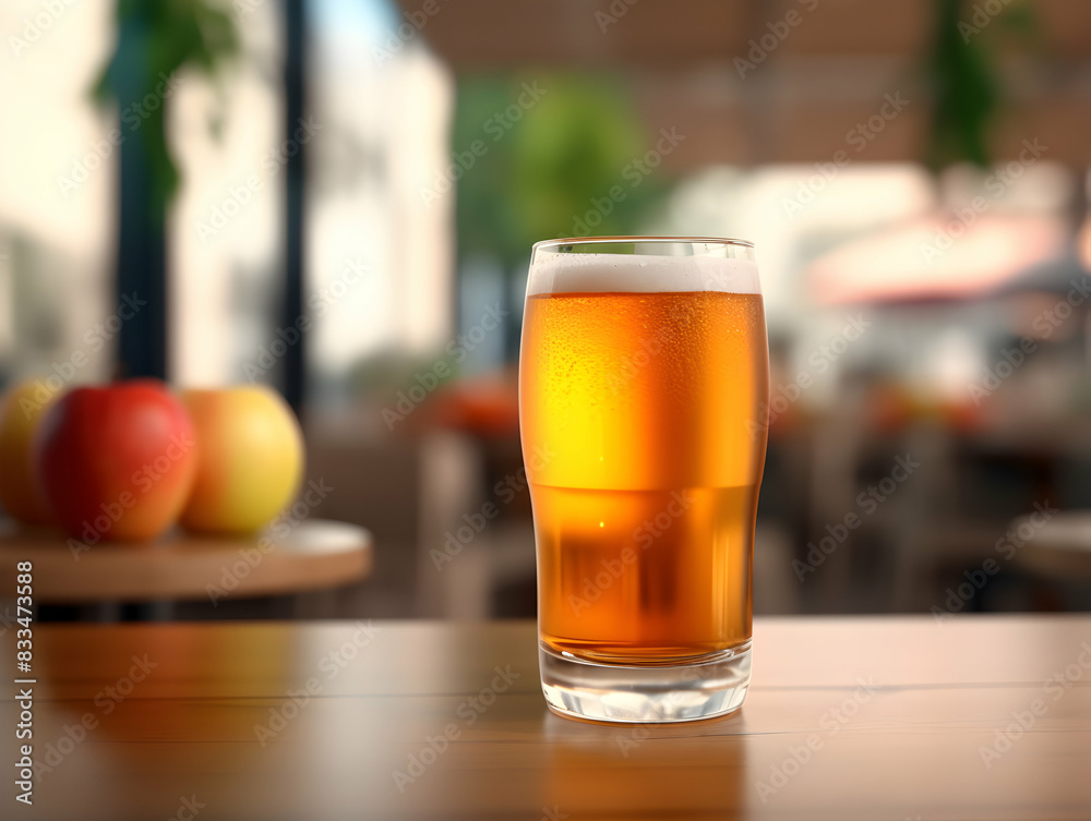A Glass of apple juice with red apples, Refreshing and healthy apple juice with apple slice and ice in a glass with summer background, Apple juice photo