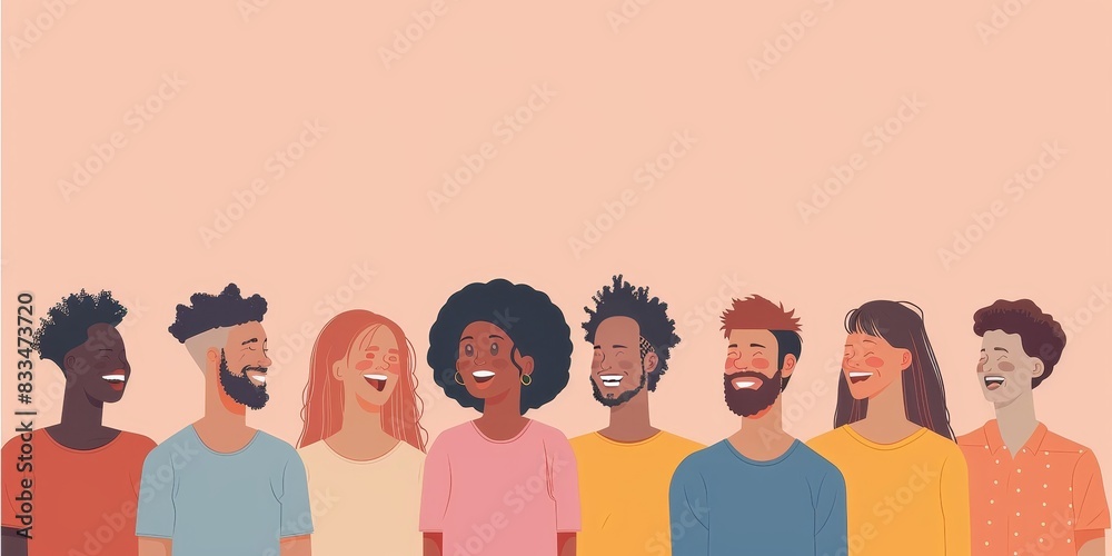 A diverse group of people of different ethnicities and genders are standing together and smiling. A diverse group of people of different ethnicities and genders are standing together and smiling.