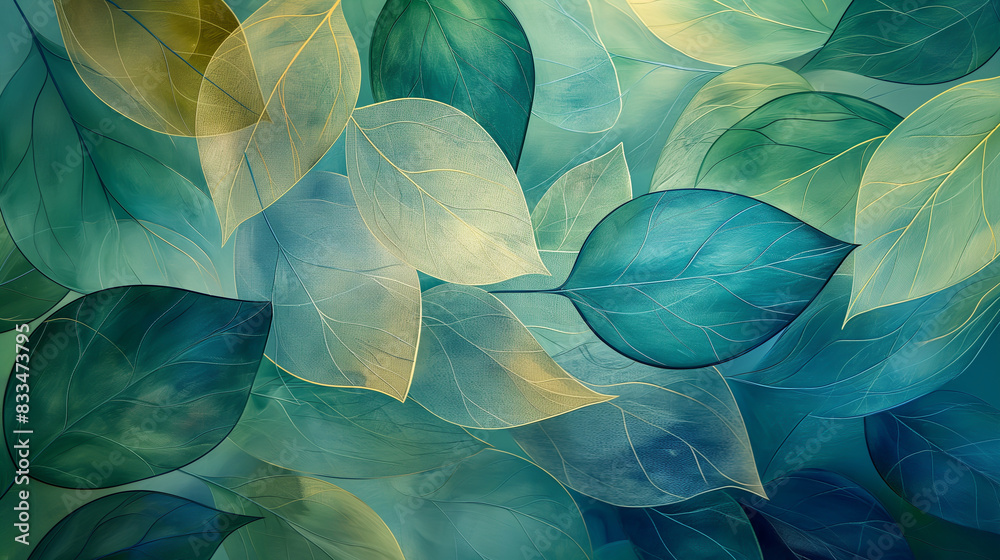 Abstract painting with blue and green leaves. Abstract painting with blue and green leaves.
