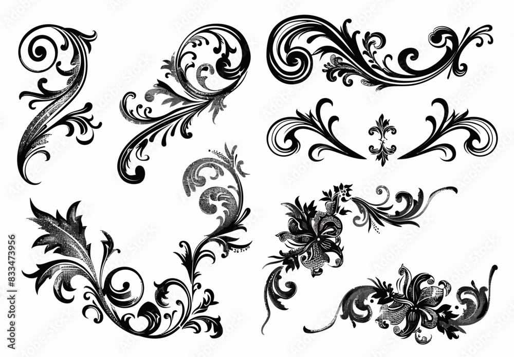 a set of black and white floral designs a set of black and white floral designs