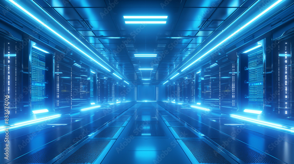 Blue glowing futuristic sci-fi corridor Blue glowing futuristic sci-fi corridor