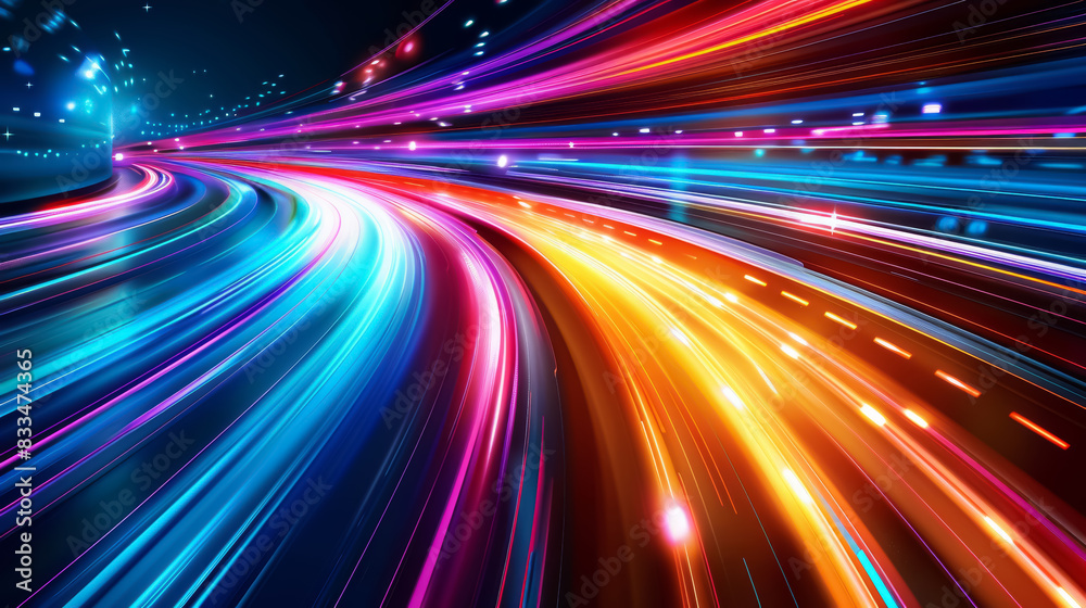 Obraz premium Futuristic City Road with Blue Light Streaks