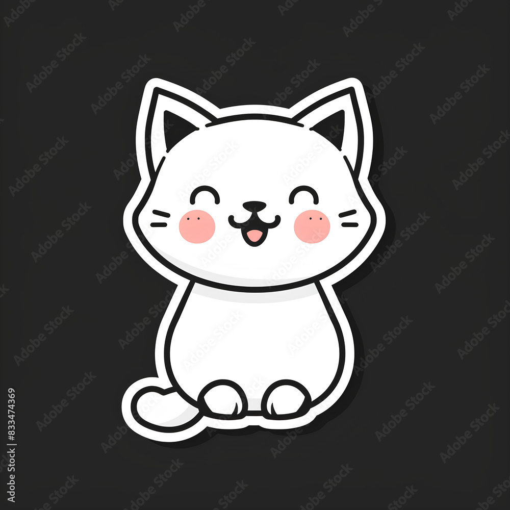 Happy Cartoon Cat Sticker on Dark Background