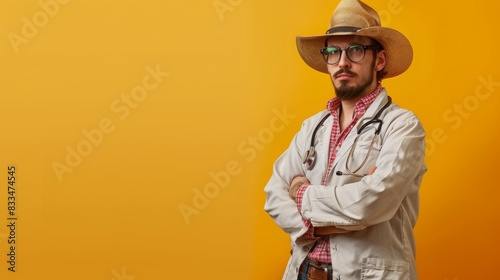 Frontier Medicine: Portrait of a Western Doctor - Blending Professionalism with Cowboy Charm - Perfect for Healthcare Promotions and Western-Themed Medical Campaigns photo