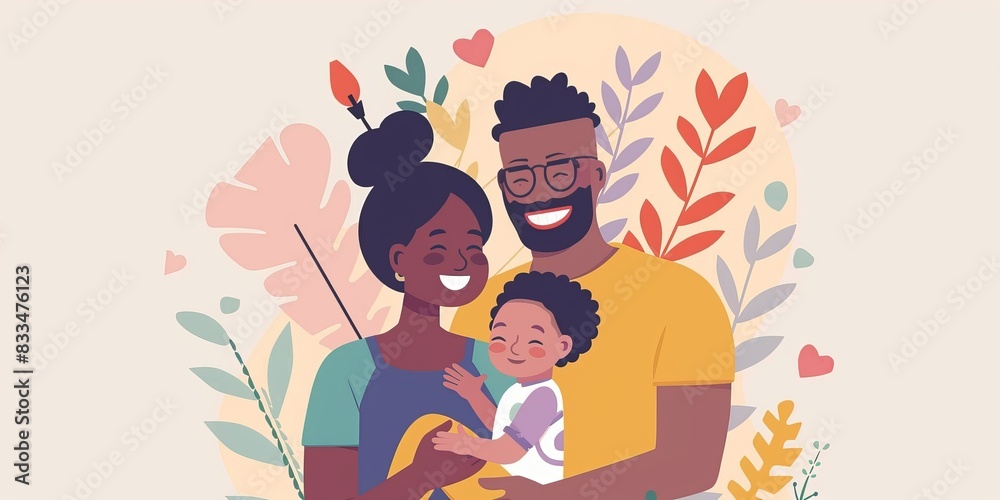 Obraz premium Happy family. Parents with a child. Vector illustration in cartoon flat style.