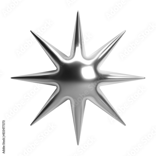 Metallic 3D abstract chrome star shape in Y2K style. Glossy shiny surface with a sparkle effect. Retro futuristic vector design element for cyber space  celestial galaxy aesthetic  sci-fi