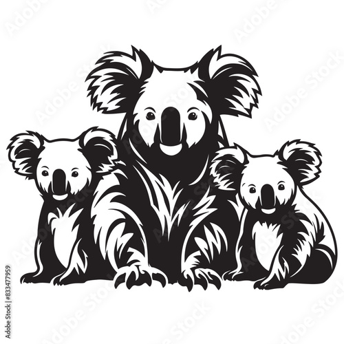 Vector of koala family group on white background. Wildlife Animals.