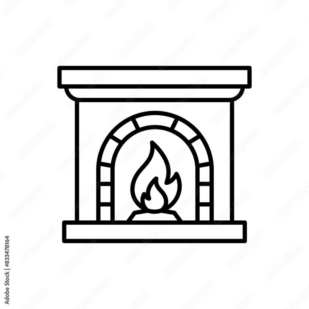 Fireplace icon. Hearth vector illustration. Chimney symbol. Firewood icon. Fireplace icon. Hearth vector illustration. Chimney symbol. Firewood icon.
