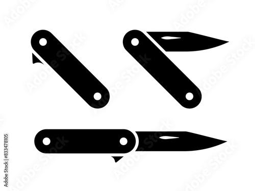 Folding knife icon. Pocket knife vector illustration. Sharp blade opener symbol. Camping equipment icon. photo