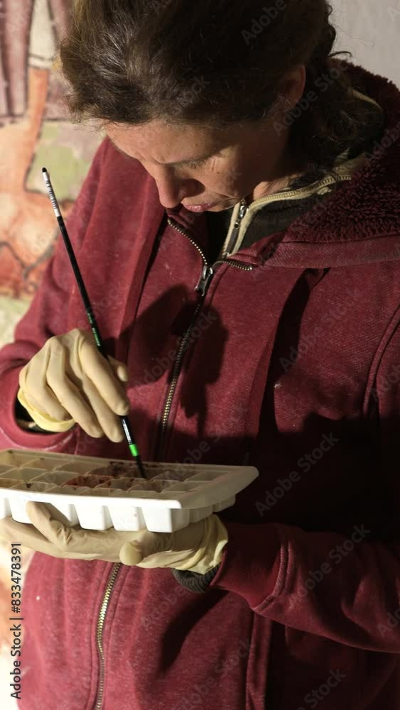 custom made wallpaper toronto digital Caucasian Woman Working With Extreme Care and Patience on an Ancient Fresco in Accordance With Cultural Heritage Expertise Restoring Procedures 