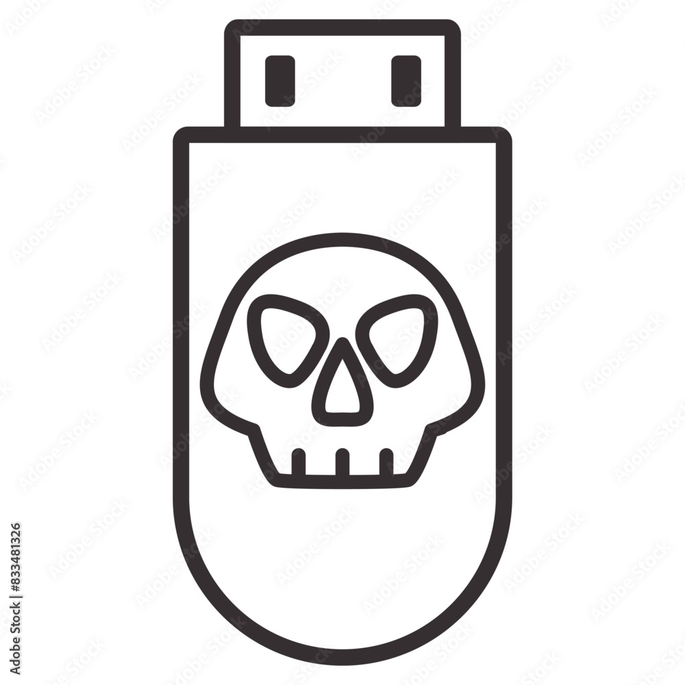 Computer virus on flash drive.Danger of infection.Computer infection.Malware on usb drive icon.USB flash drive infected malware.Outline hand drawn vector illustration. Isolated on white background.