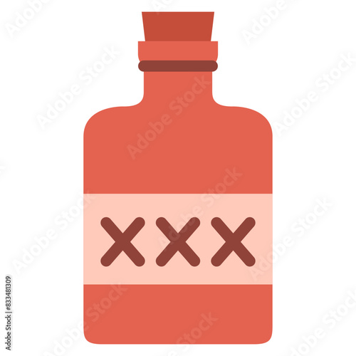 Wild west western.Alcohol bottle.Old whiskey bottle.Vector flat illustration.Raw homemade alcohol.Isolated on white background.Moonshine liquor jug.Corn spirit.