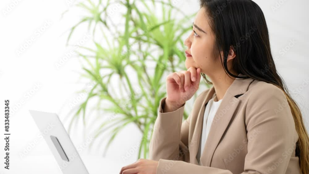 ビジネススーツを着てラップトップを操作している若い女性 ビジネスイメージ ビジネススーツを着てラップトップを操作している若い女性 ビジネスイメージ