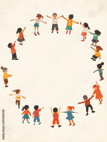 Minimalist poster of kindergarten children playing