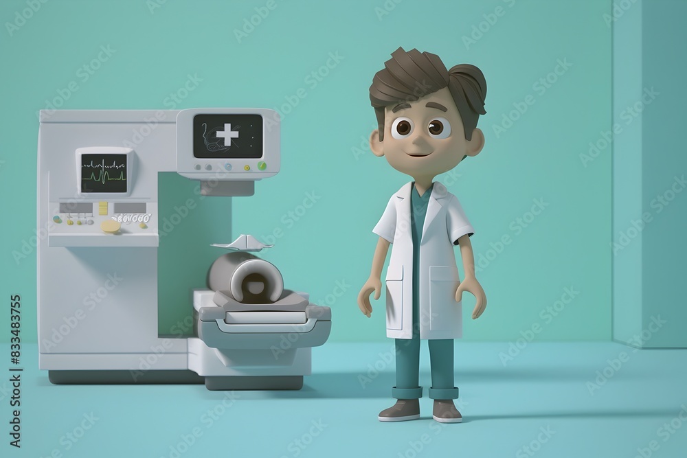 Proud Cartoon Kid in Radiologist Uniform Aspiring to Be a Medical Professional