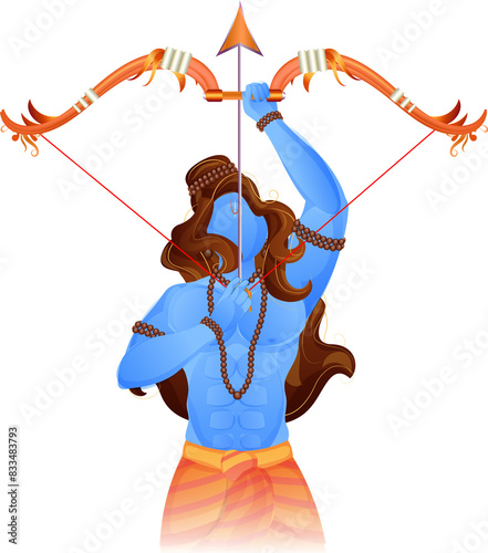 Illustration of Lord Rama Aiming Arrow with Bow for Ram Navami or Dussehra Character Vector Png. photo