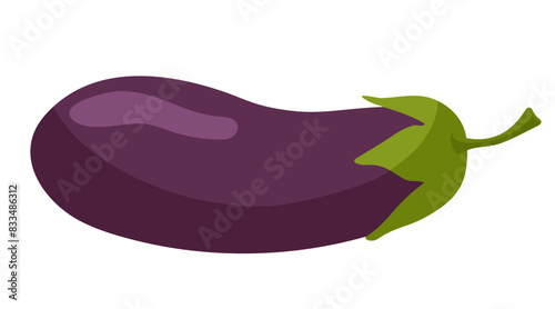 Eggplant, dark purple vegetable. Vector icon vegetable. Agricultural market product. Foodstuff from grocery store For menu, farmers market, packing, kitchen print, label, banner, poster, recipe design