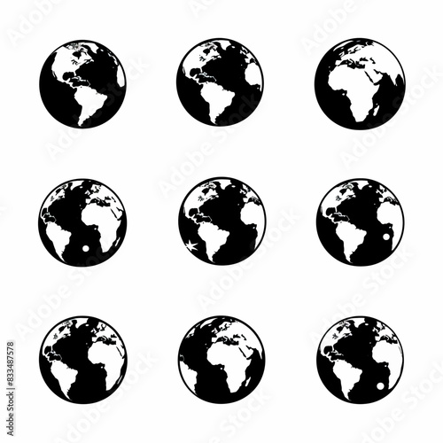 a set of nine black and white globes