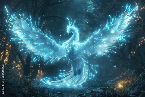 The phoenix in the novel It has fluorescent colors and spreads its wings