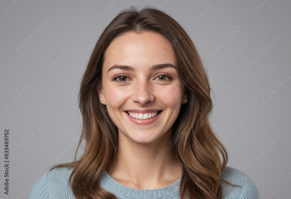 portrait view of a regular happy smiling Europeans woman , ultra realistic, candid, social media, avatar image, plain solid background portrait view of a regular happy smiling Europeans woman , ultra realistic, candid, social media, avatar image, plain solid background