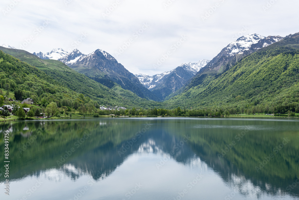 Snow-capped mountains and its reflection on a lake. Snow-capped mountains and its reflection on a lake.