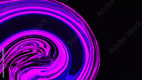 Fluid neon light purple pink spiral swirl on black background. Abstract liquid backdrop. Glitch Art trippy digital wallpaper. Textured gradient. Violet blue color. Metaverse. Wave pattern. Poster. VR