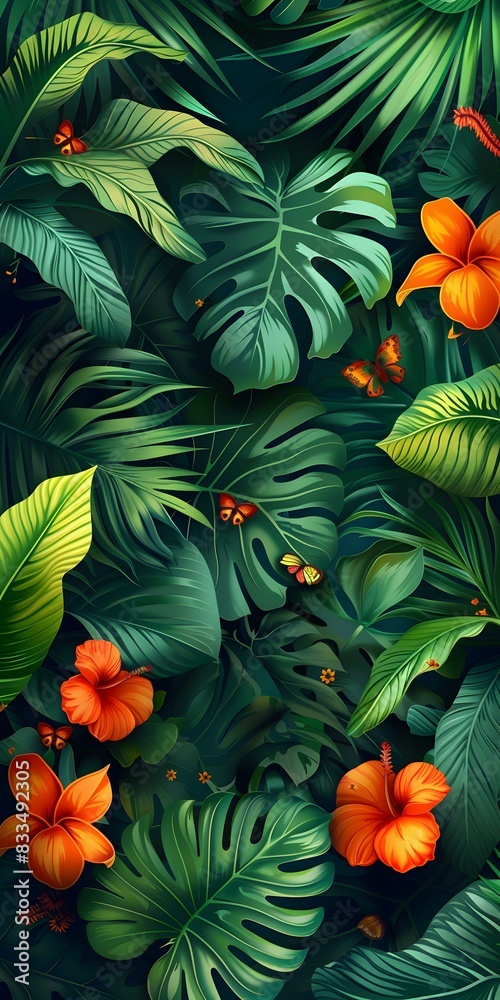 Tropical Paradise Lush Green Foliage and Vibrant Flowers Tropical Paradise Lush Green Foliage and Vibrant Flowers