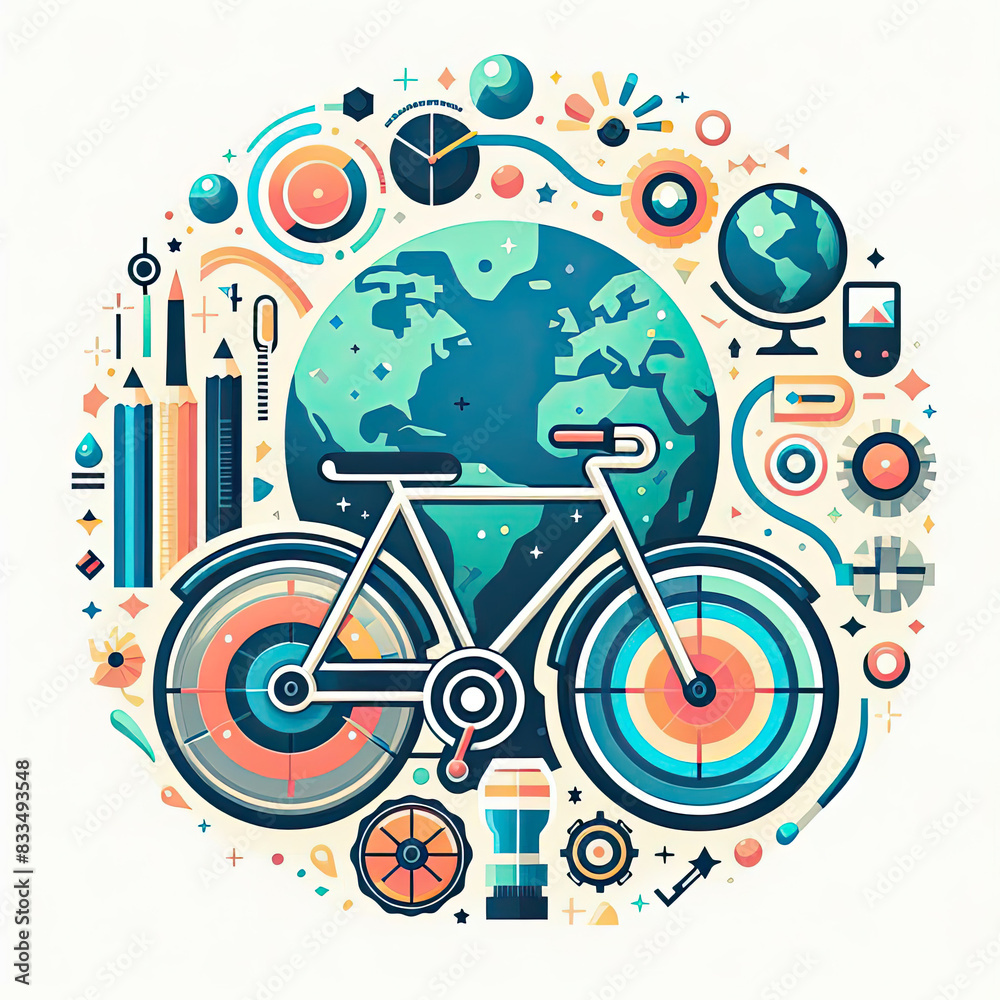 Fototapeta premium World Bicycle day with art illustration style