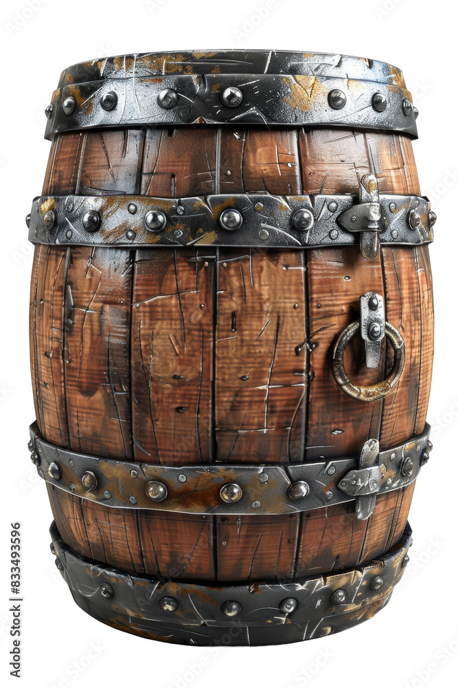 Fototapeta premium [Transparent Background PNG]Old wooden barrel with metal hoops