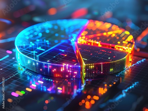 Market Segmentation A 3D pie chart with glowing segments representing different market demographics