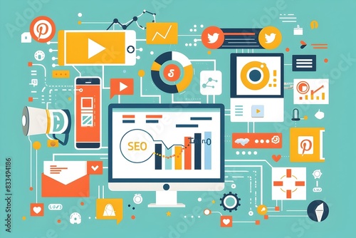 Wallpaper Mural Digital Marketing Analytics and SEO Infographic with Data Visualization Elements Torontodigital.ca