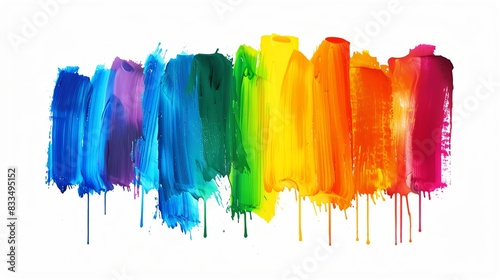 Vibrant abstract painting featuring a spectrum of colors blending seamlessly together, creating a stunning rainbow-like effect on a white background. © Montri