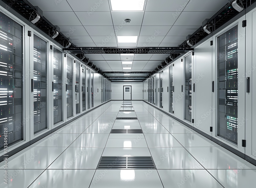 Server room with rows of server racks Server room with rows of server racks