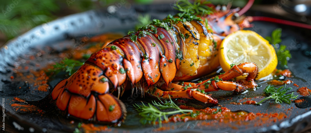 A gourmet dish highlighting giant lobster as the main ingredient A gourmet dish highlighting giant lobster as the main ingredient