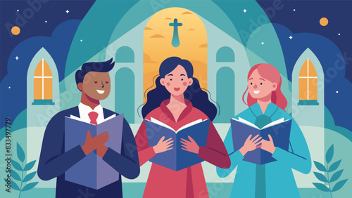 Voices blending together in perfect harmony creating a heavenly concert in the quaint chapel.. Vector illustration