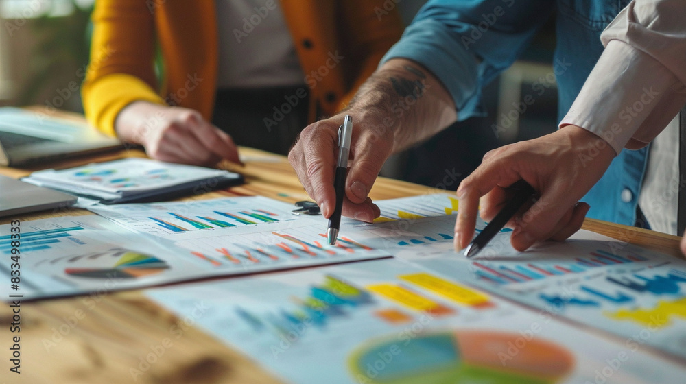 Business People Analyse Financial Data And Marketing Growth Report Graphs As A Team, Presenting And Brainstorming To Make A Profit For The Company, Suitable For Business And Finance Concepts