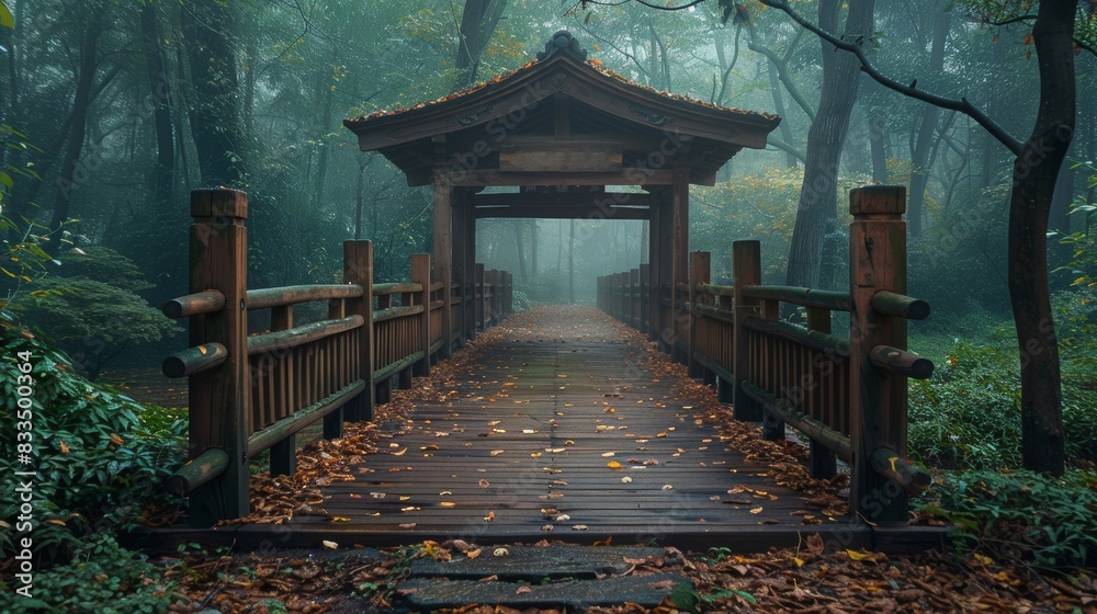 a mysterious Japanese style temple in the forest a mysterious Japanese style temple in the forest