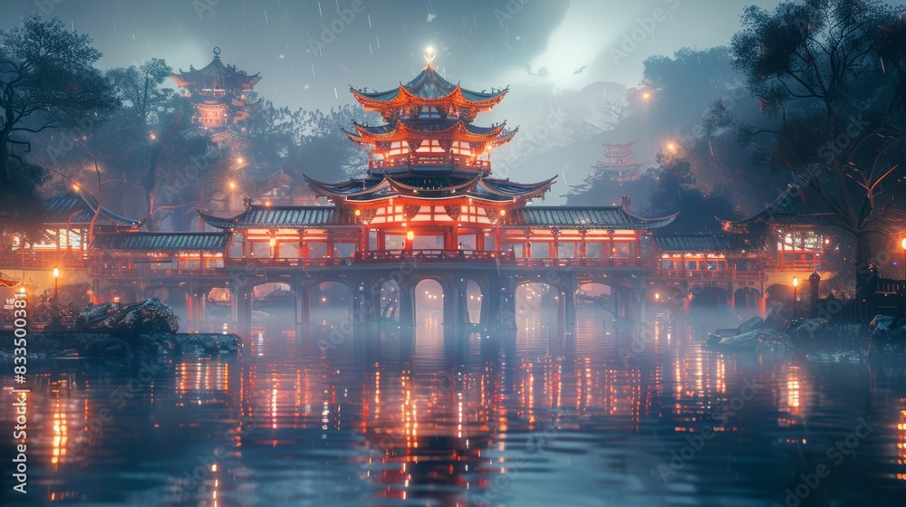 Obraz premium a mysterious Japanese style temple at night