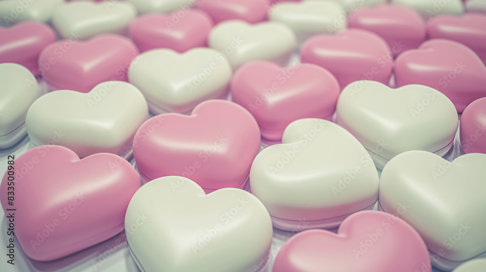 Obraz premium many pink and white hearts lie close together in bright light