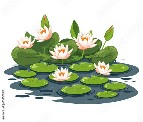 a group of water lilies floating on top of a pond