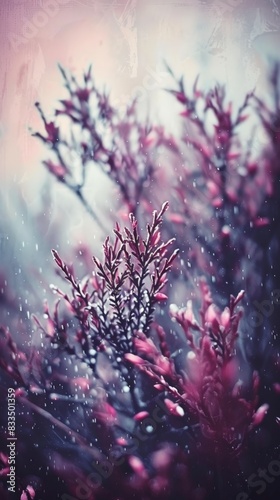 A blurred image of a plant featuring vibrant pink flowers