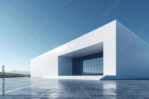 White Building on a blue sky backdrop.Modern concrete architecture.
