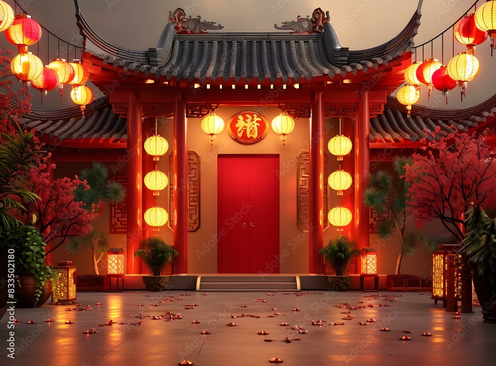 Chinese courtyard with red lanterns Chinese courtyard with red lanterns