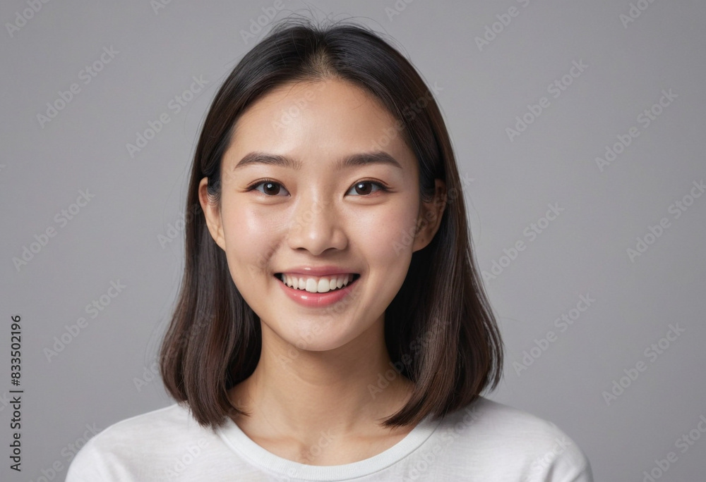 portrait view of a regular happy smiling Asians woman , ultra realistic, candid, social media, avatar image, plain solid background portrait view of a regular happy smiling Asians woman , ultra realistic, candid, social media, avatar image, plain solid background