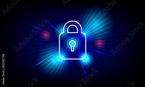 Cyber security concept. Locks on technology and the binary number dark background. Hacker protection and viruses on the Internet.